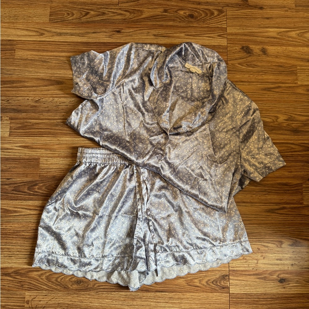 Silky Pajama Set in baby blue and White